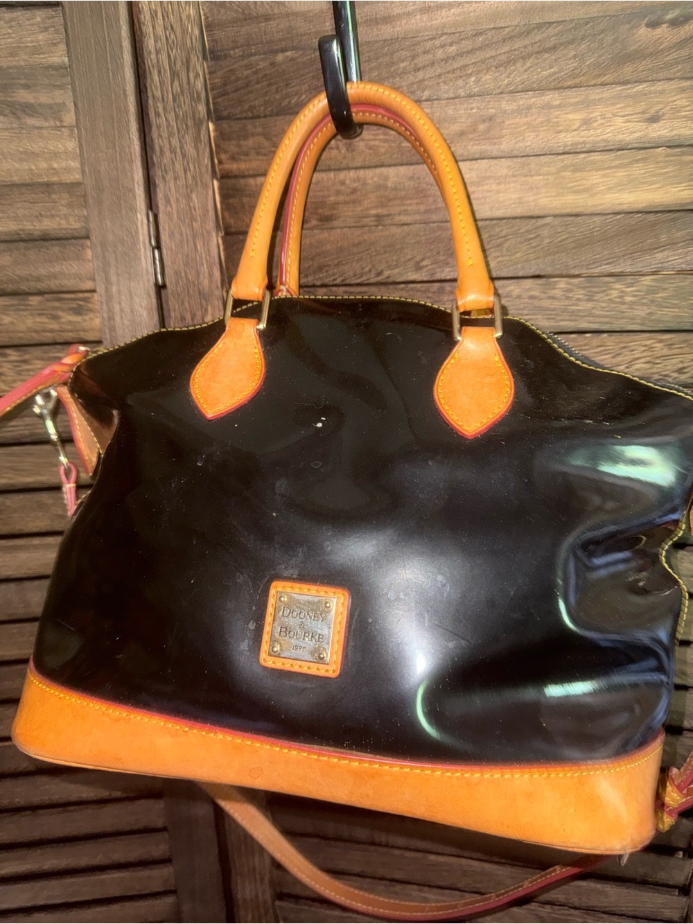 Dooney & Bourke Black Patent Leather Satchel Shoulder Bag Red Lining